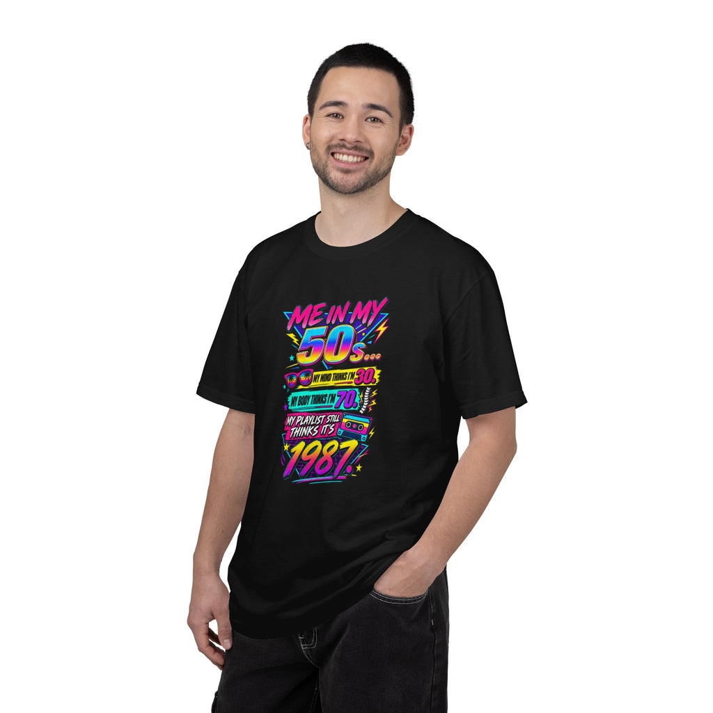50th Birthday T-Shirt — "Me in My 50s... My Playlist Still Thinks It’s 1987" Retro Graphic Tee
