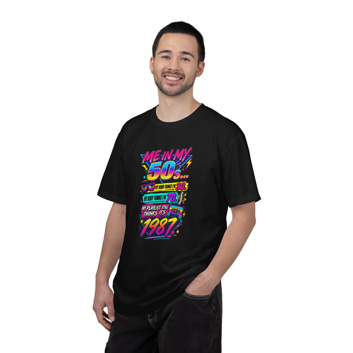 50th Birthday T-Shirt — "Me in My 50s... My Playlist Still Thinks It’s 1987" Retro Graphic Tee