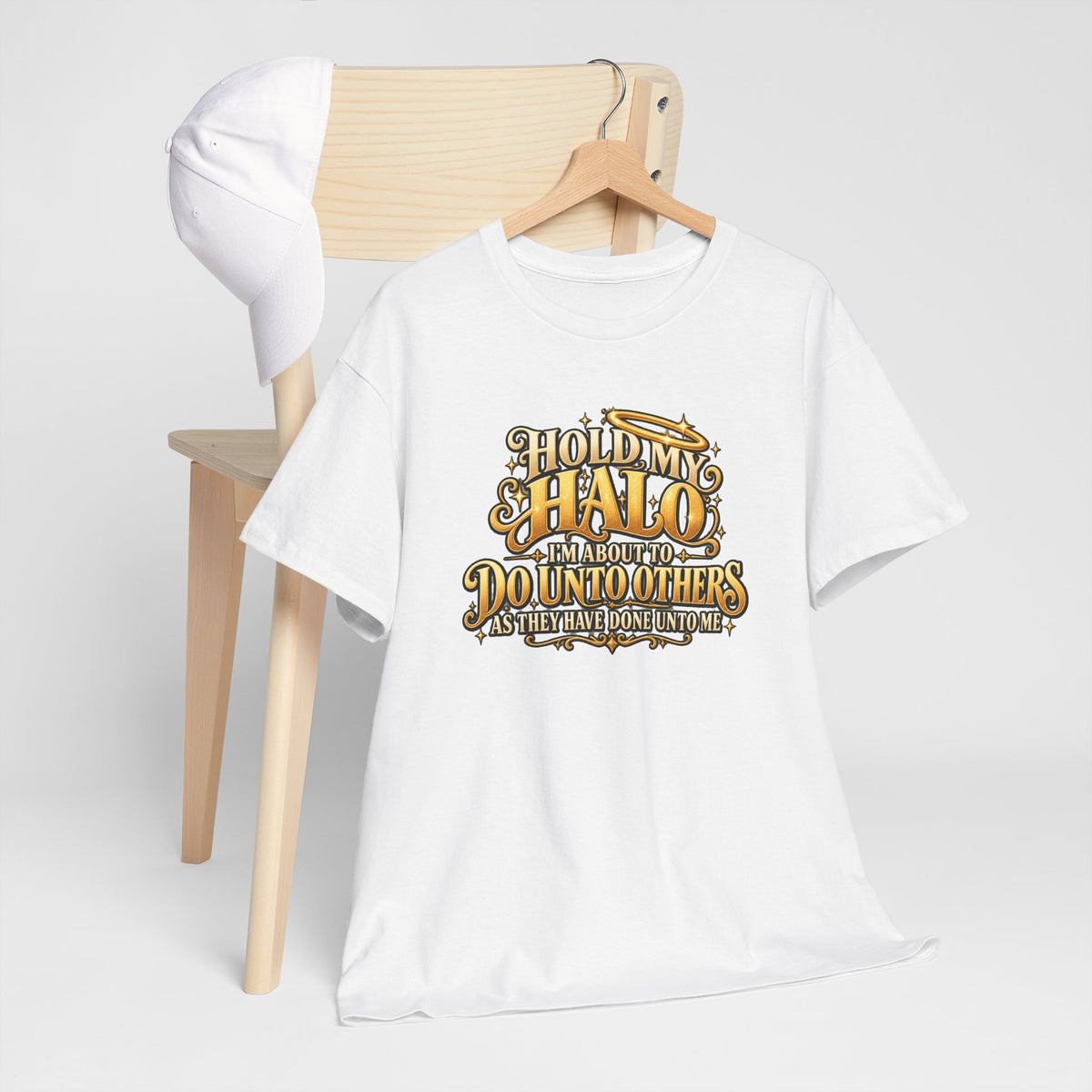 T-Shirt — "Hold My Halo I'm About To Do Unto Others" Vintage Faith Graphic Tee