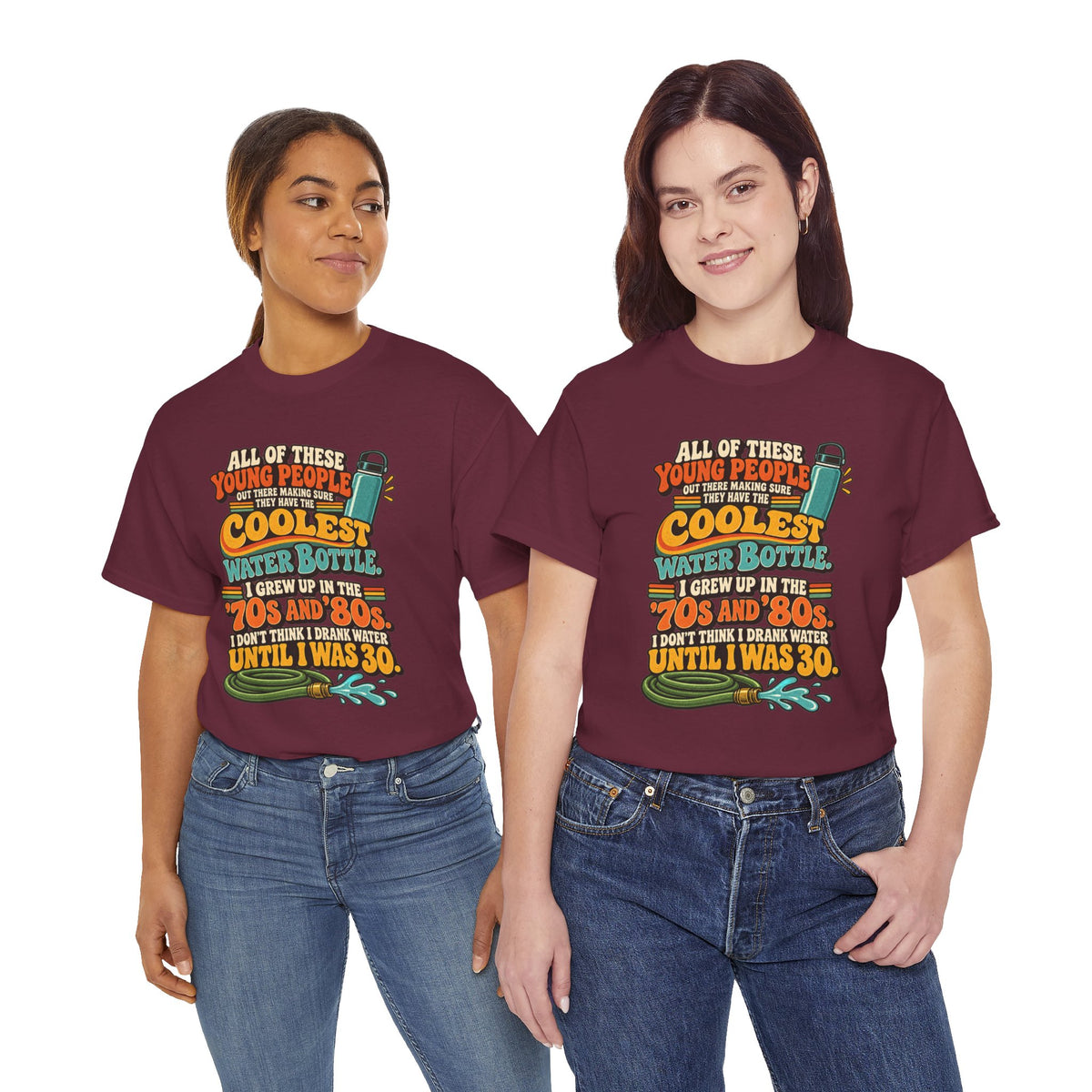 Retro 70s-80s Funny Water Bottle Tee — "Coolest Water Bottle" Graphic T-Shirt