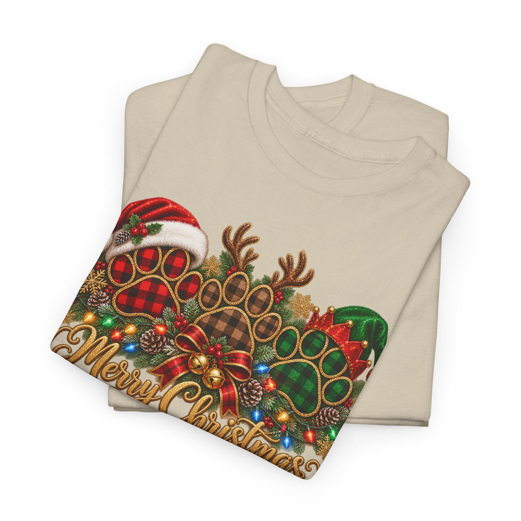Merry Christmas Paw Prints Holiday Graphic Tee