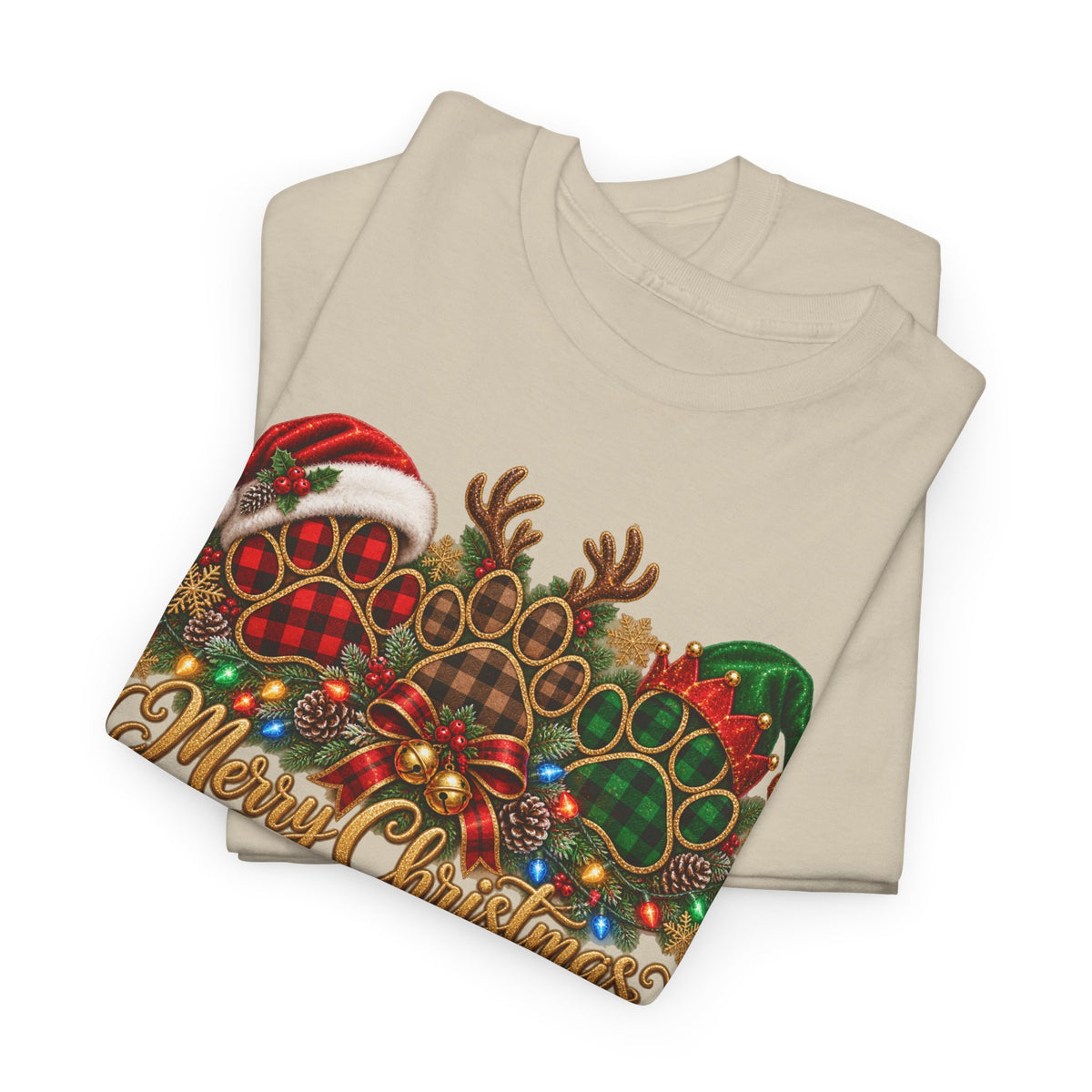 Merry Christmas Paw Prints Holiday Graphic Tee