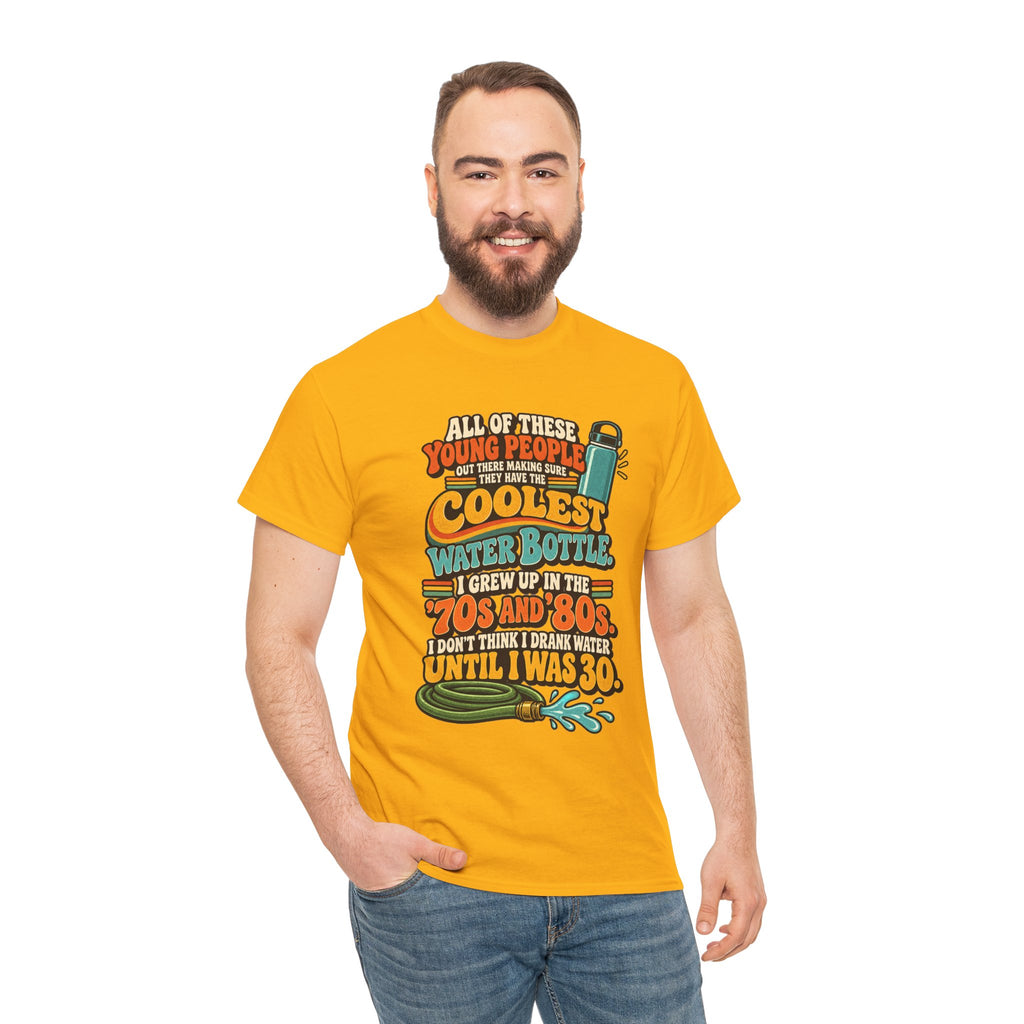 Retro 70s-80s Funny Water Bottle Tee — "Coolest Water Bottle" Graphic T-Shirt