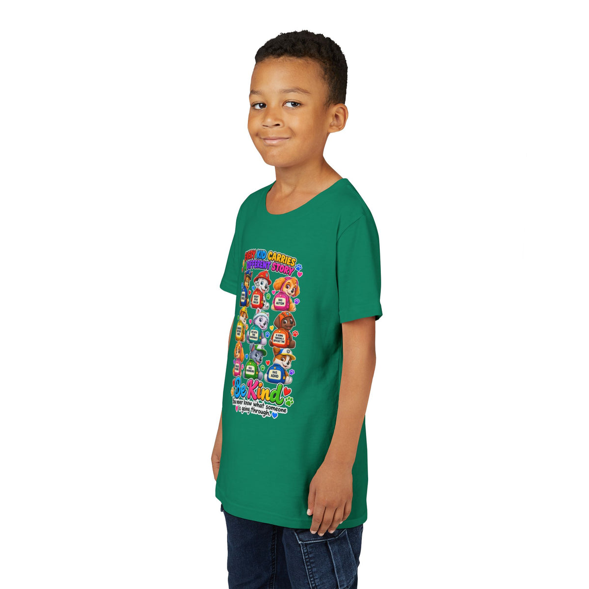 Be Kind Youth Short Sleeve Tee – Colorful Cartoon Character Shirt
