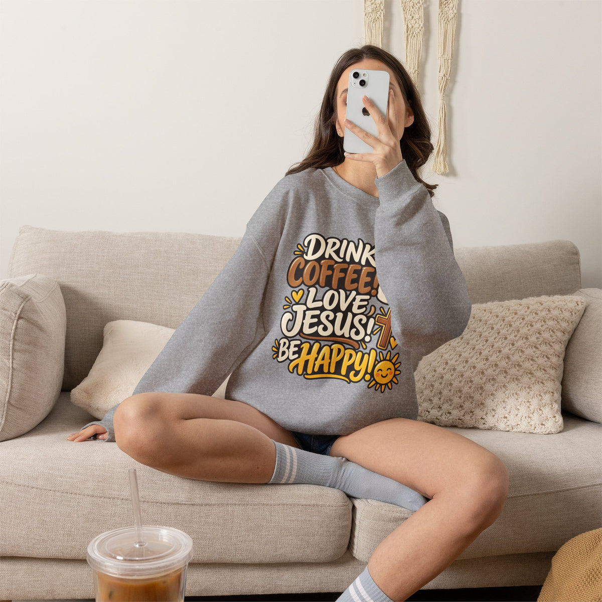 Coffee, Jesus & Be Happy Crewneck Sweatshirt