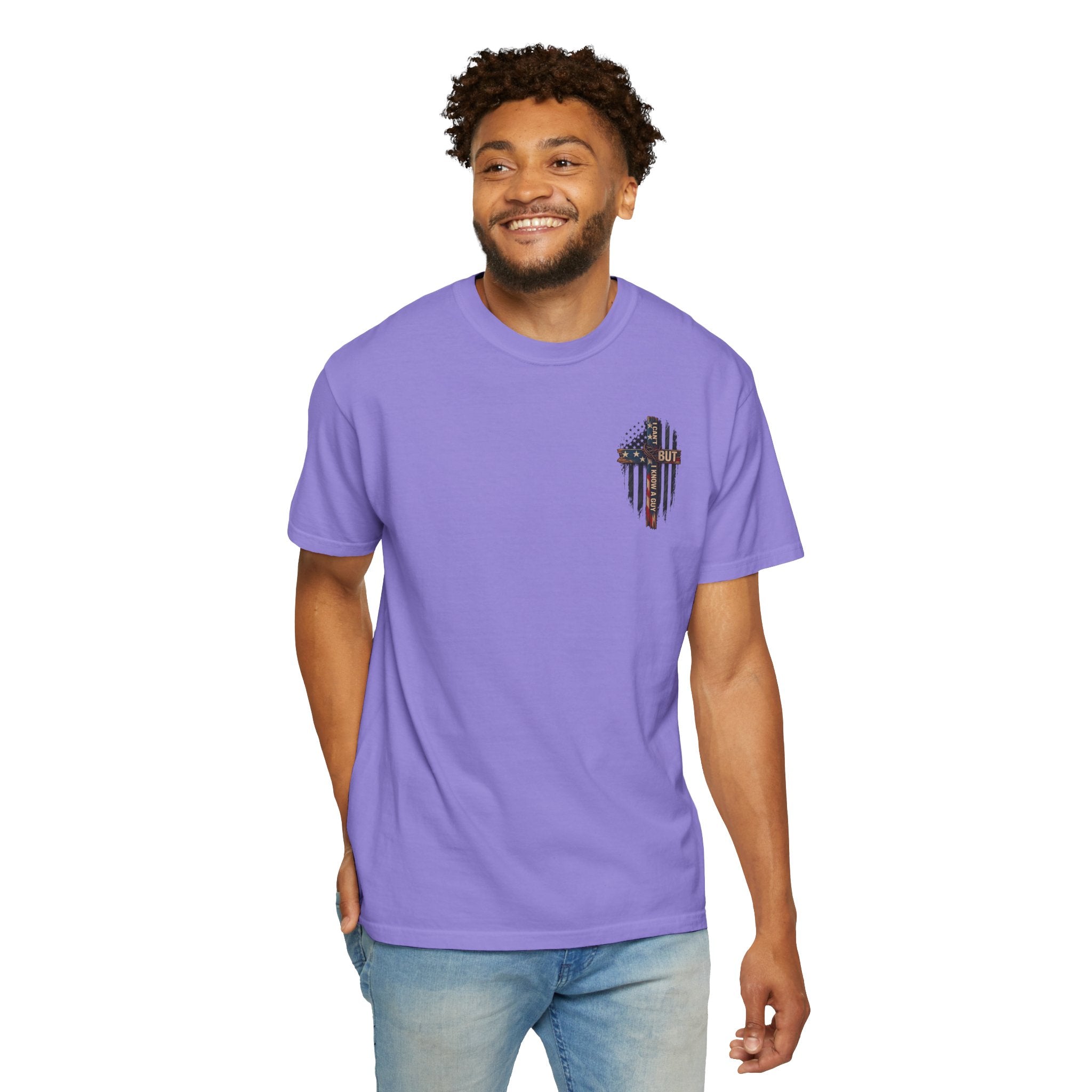 T-Shirt — 'I Can't But I Know A Guy' American Flag Cross Graphic