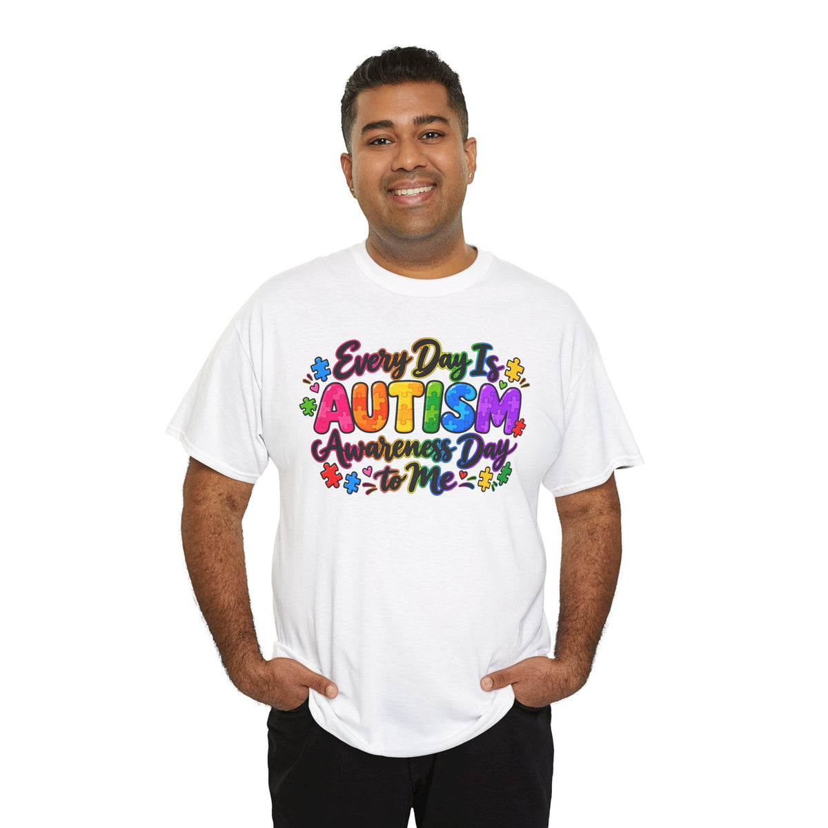 Autism Awareness T-Shirt — "Every Day Is Autism Awareness Day to Me" Colorful Puzzle Tee