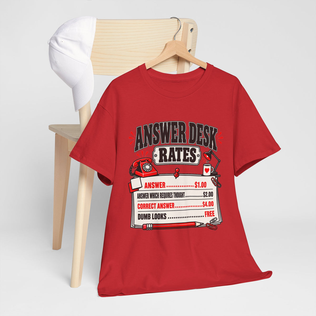 Answer Desk Rates T-Shirt — Funny Help Desk IT Support Tee ("Answer 1.00, Correct Answer 4.00")