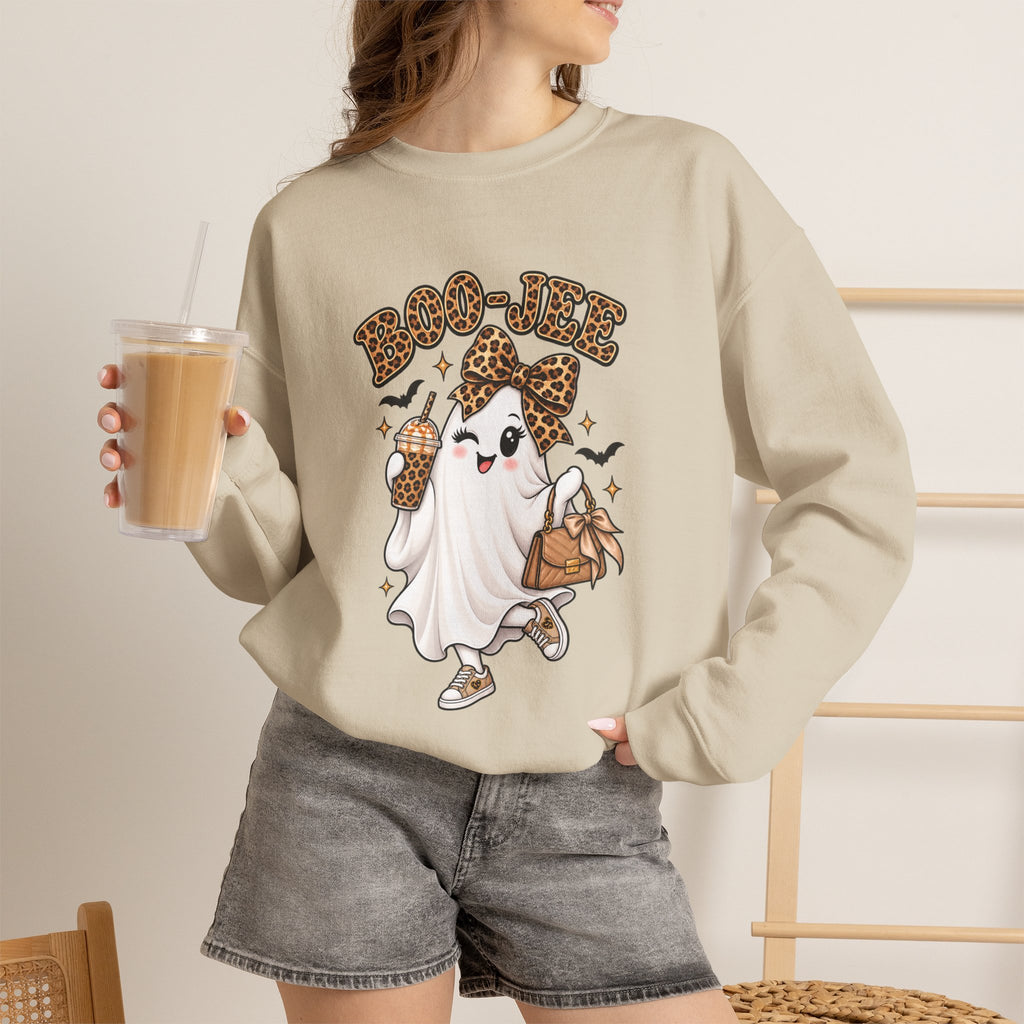 Ghost Trick Crewneck Sweatshirt — "Boo-tiful" Leopard Halloween Ghost Design