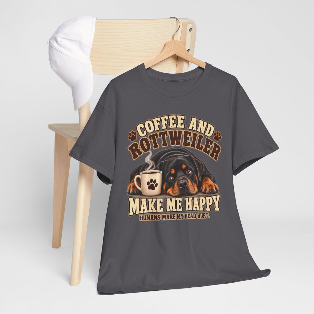 Coffee and Rottweiler Tee — "Coffee and Rottweiler Make Me Happy" Dog Lover Shirt