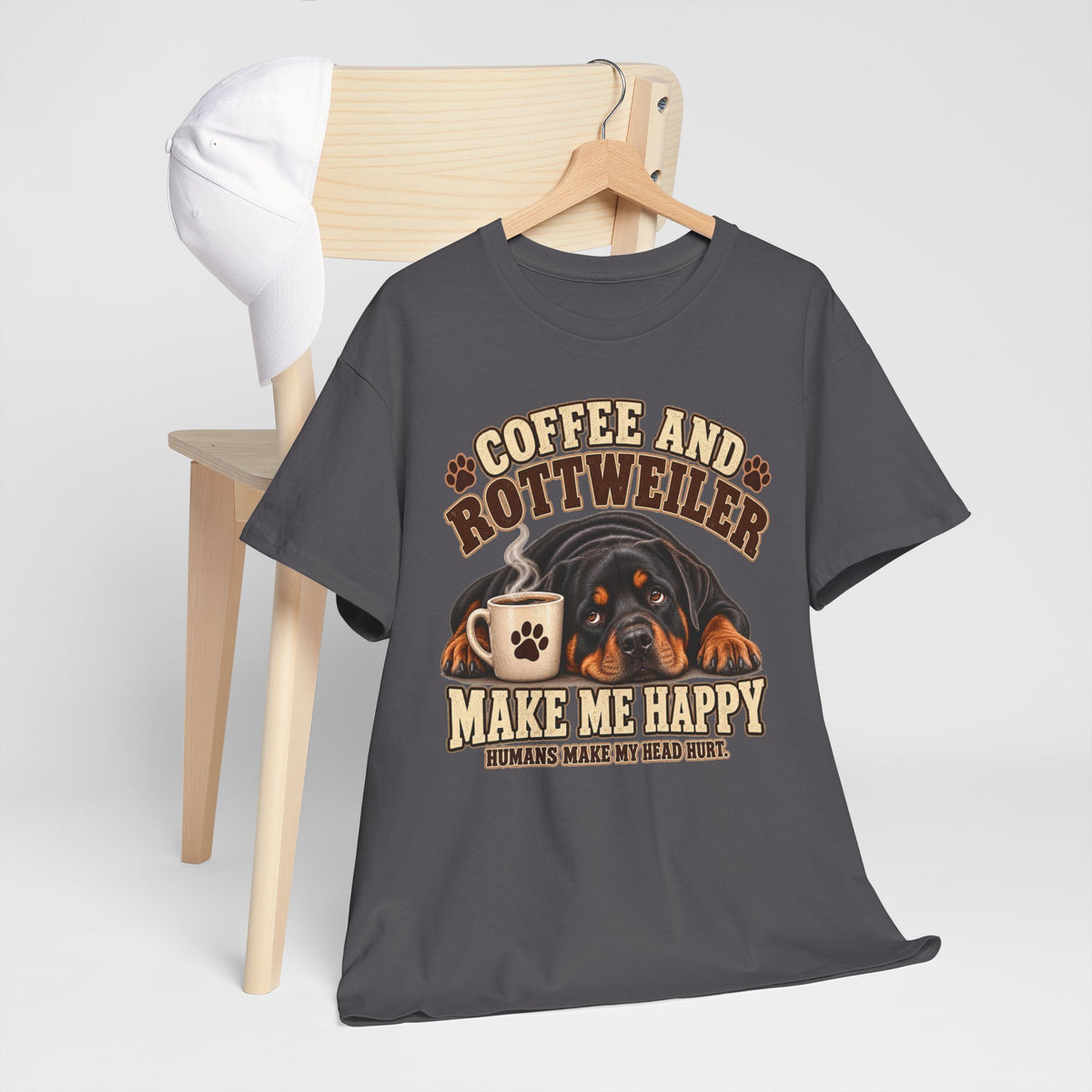 Coffee and Rottweiler Tee — "Coffee and Rottweiler Make Me Happy" Dog Lover Shirt