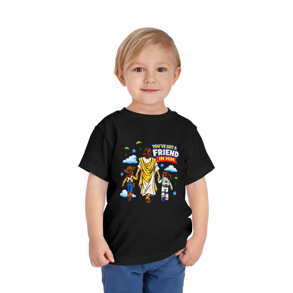 Toddler Tee — "You’ve Got a Friend in Him" Cartoon Faith & Toy Heroes Shirt