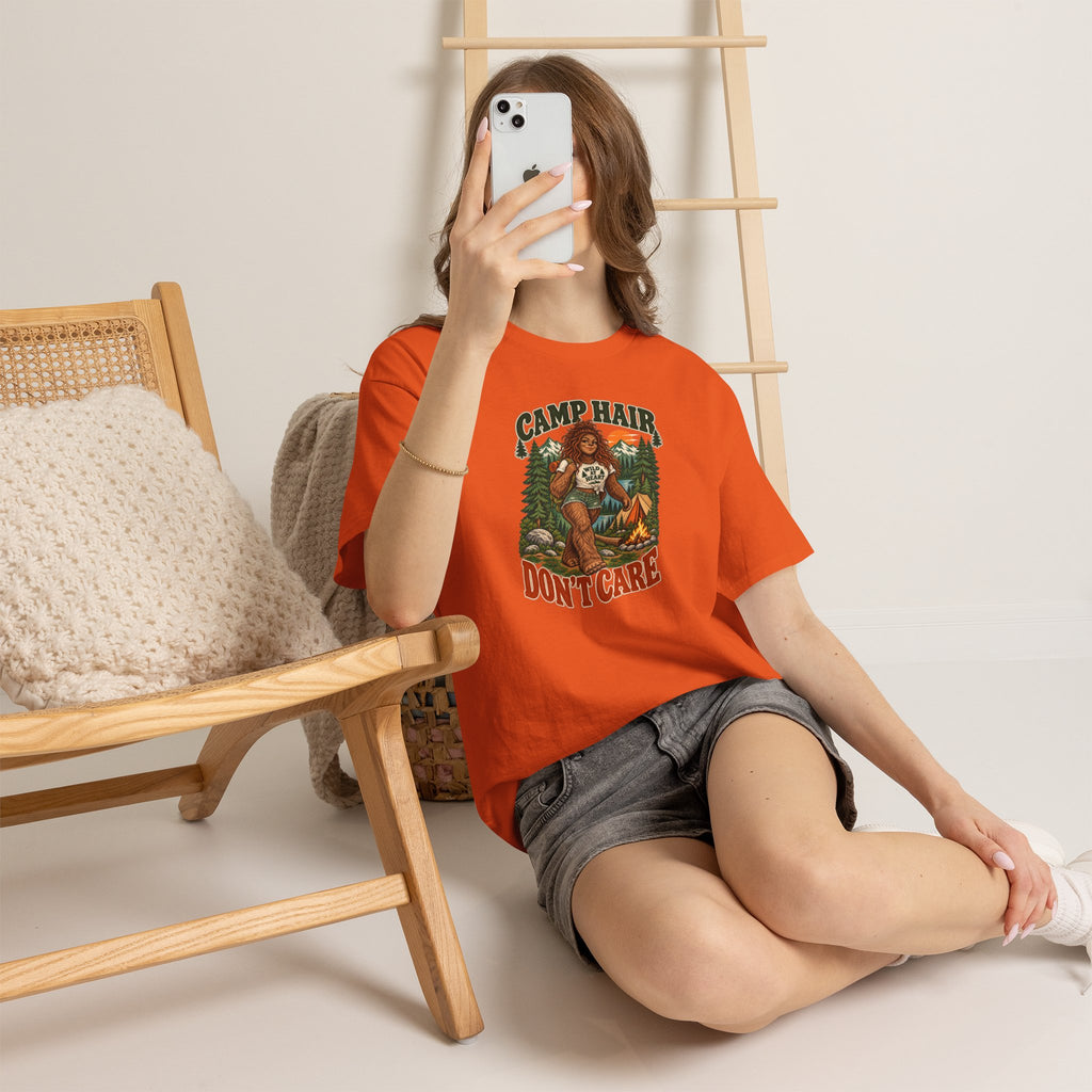 Camp Hair Don't Care T-Shirt — Retro Camping Graphic Tee