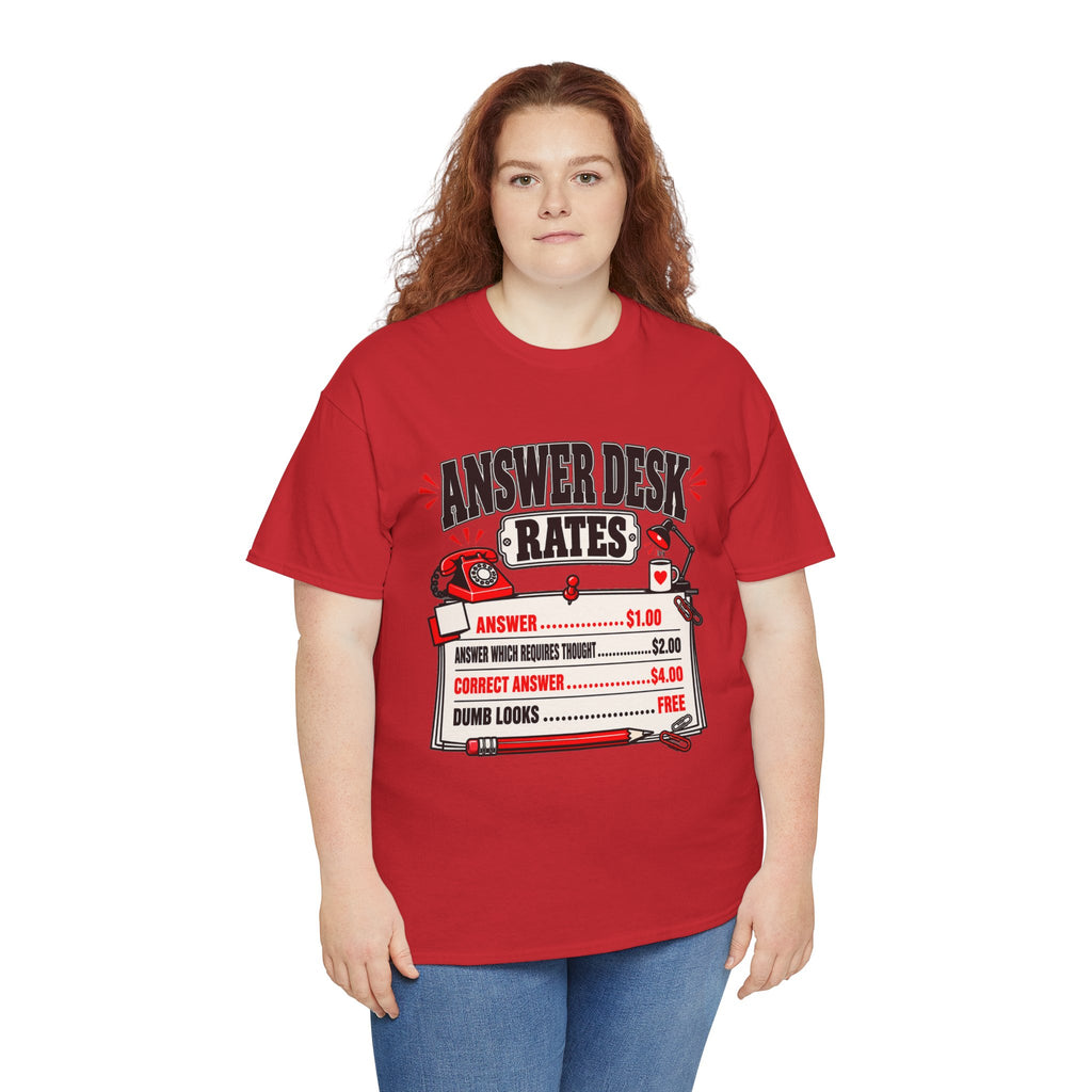 Answer Desk Rates T-Shirt — Funny Help Desk IT Support Tee ("Answer 1.00, Correct Answer 4.00")
