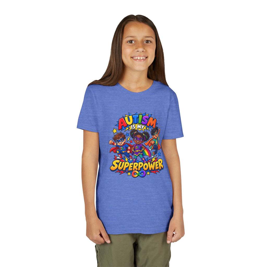 Youth Tee — "Autism Is My Superpower" Colorful Superhero Kids Shirt