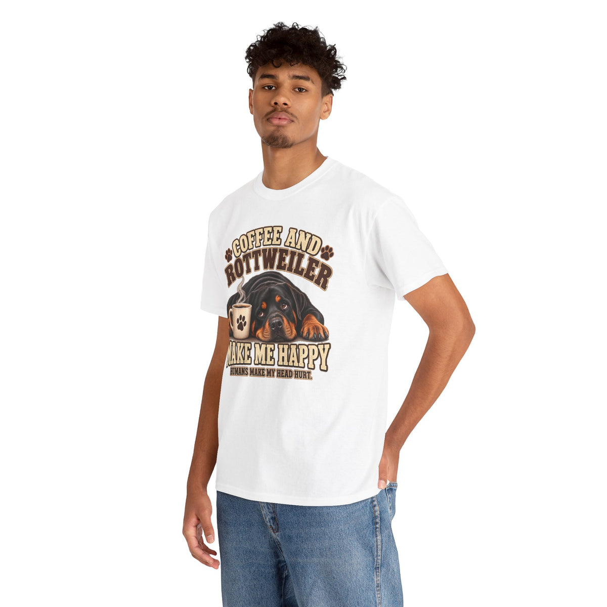 Coffee and Rottweiler Tee — "Coffee and Rottweiler Make Me Happy" Dog Lover Shirt