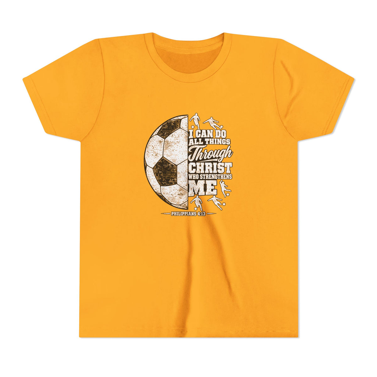 Youth Soccer Tee — "I Can Do All Things Through Christ" Inspirational Sports Shirt