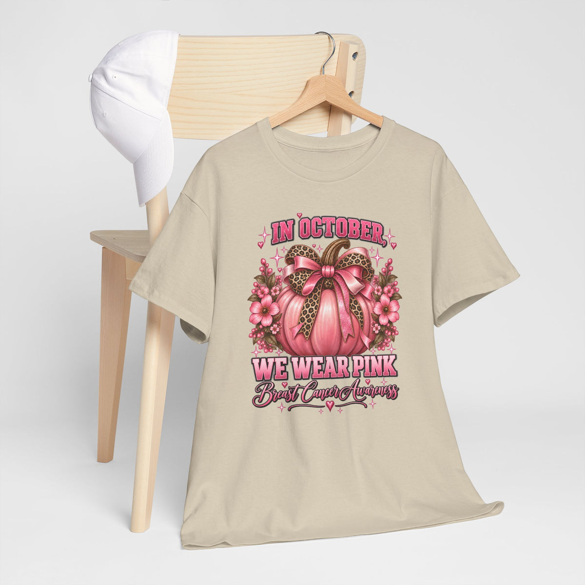 Breast Cancer Awareness T-Shirt — "In October We Wear Pink" Pumpkin Design