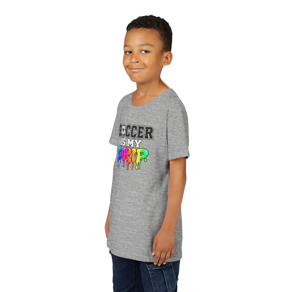Youth Tee — "Soccer Is My Drip" Colorful Drip Soccer Graphic