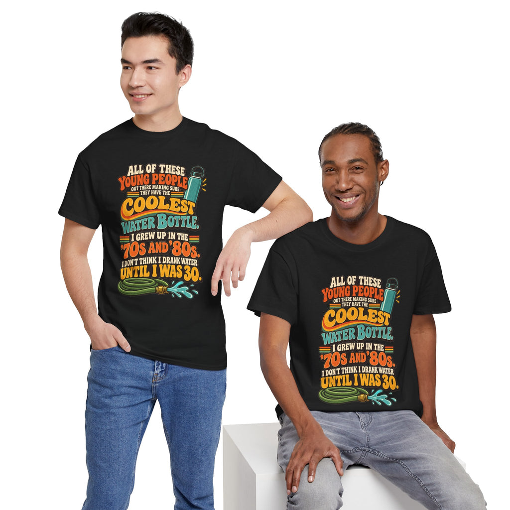 Retro 70s-80s Funny Water Bottle Tee — "Coolest Water Bottle" Graphic T-Shirt