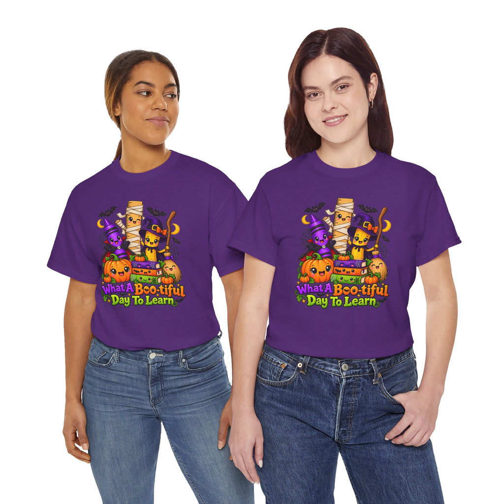 Halloween Teacher Tee — "What A Boo-tiful Day To Learn" Kids' Classroom Shirt