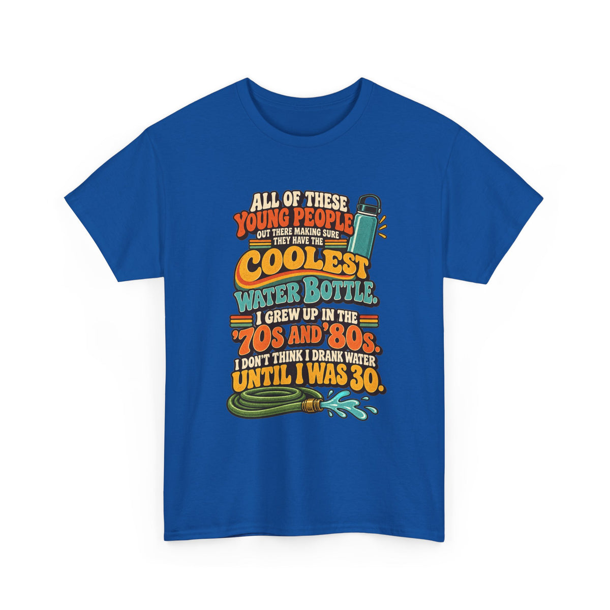 Retro 70s-80s Funny Water Bottle Tee — "Coolest Water Bottle" Graphic T-Shirt