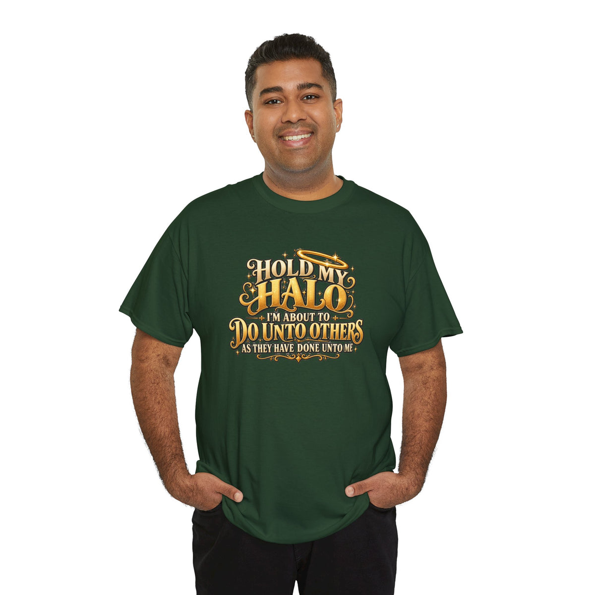 T-Shirt — "Hold My Halo I'm About To Do Unto Others" Vintage Faith Graphic Tee