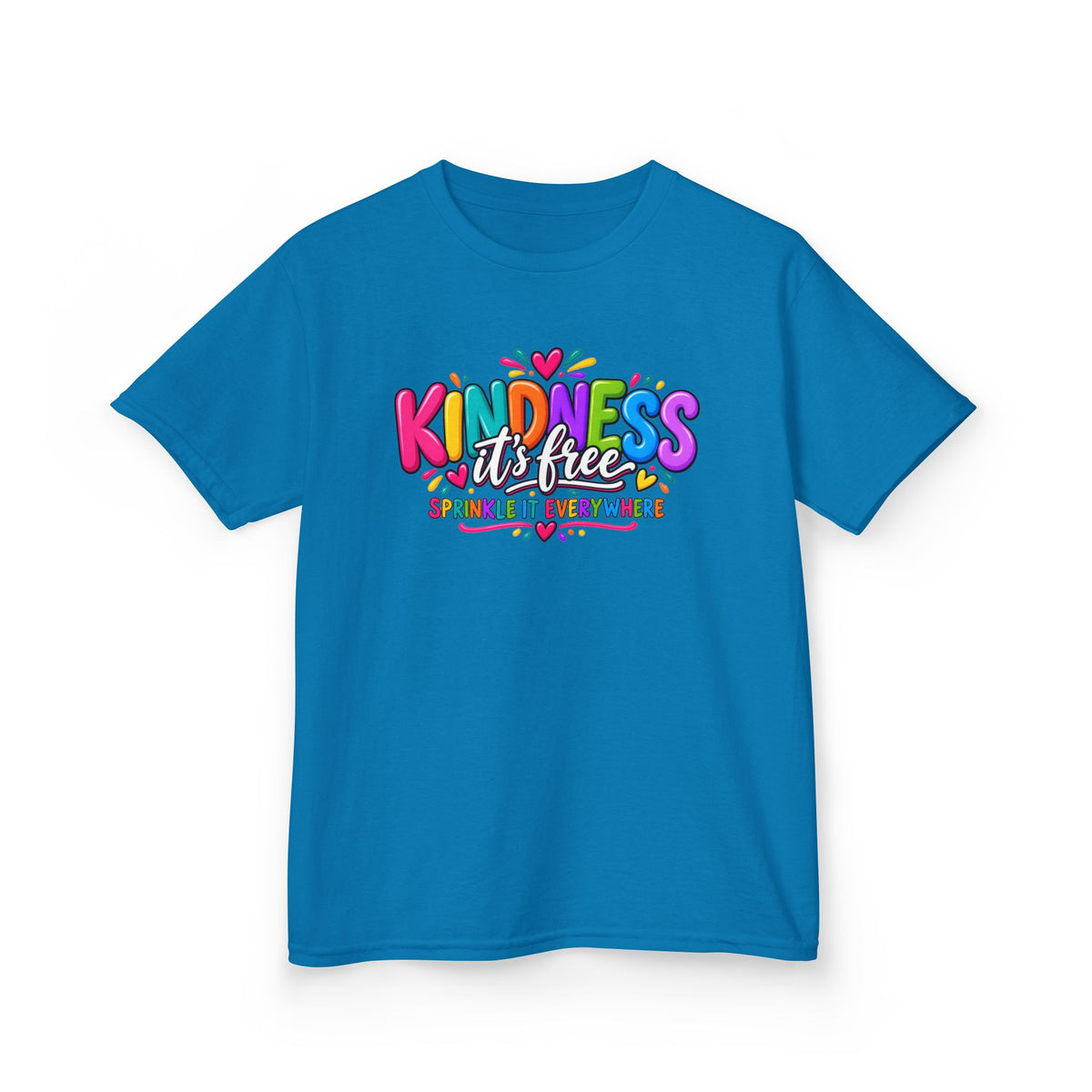 Kids Tee — "Kindness Is Free" Colorful Rainbow Graphic