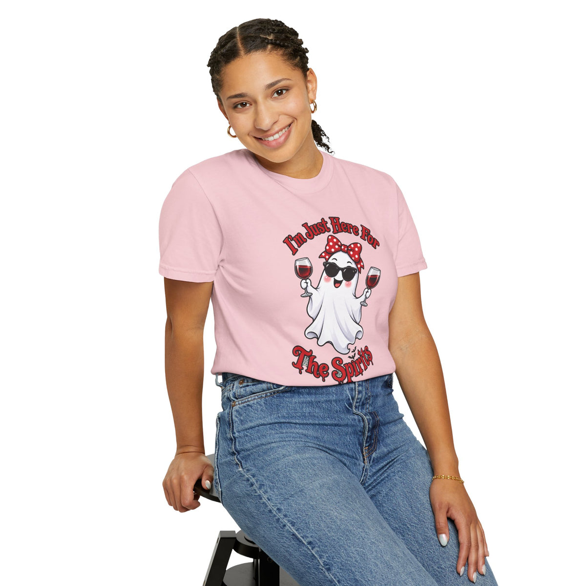 Wine Ghost T-Shirt — "I'm Just Here For The Spirits" Halloween Tee