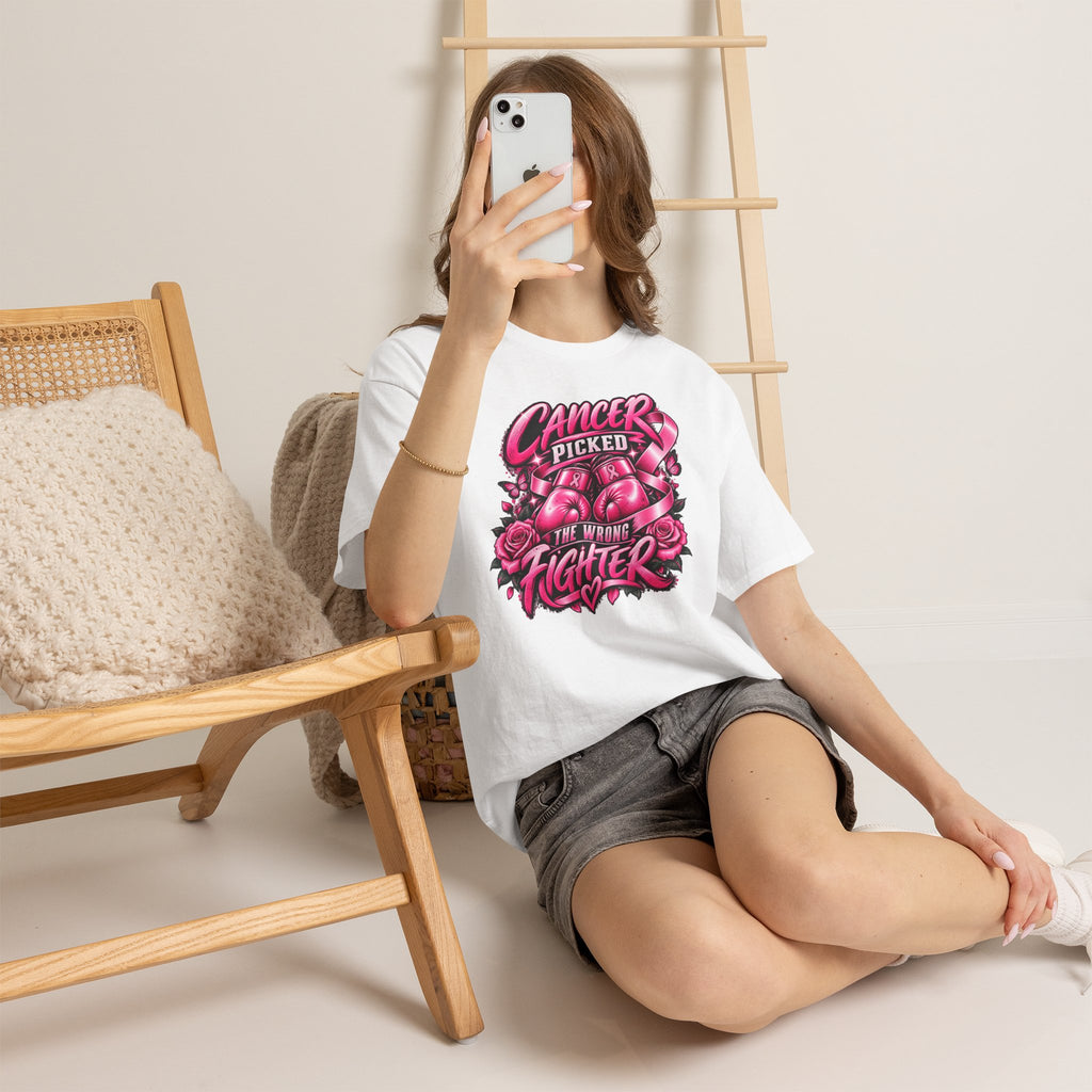 Cancer Picked The Wrong Fighter T-Shirt — Breast Cancer Awareness Support Tee