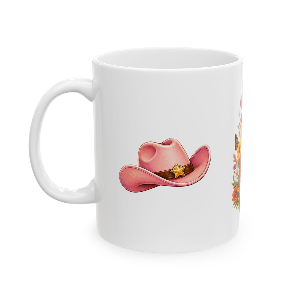 Cowgirl Inspirational Ceramic Mug – “Tumble Out and I Stumble Back” Floral Cowboy Boots Coffee Cup