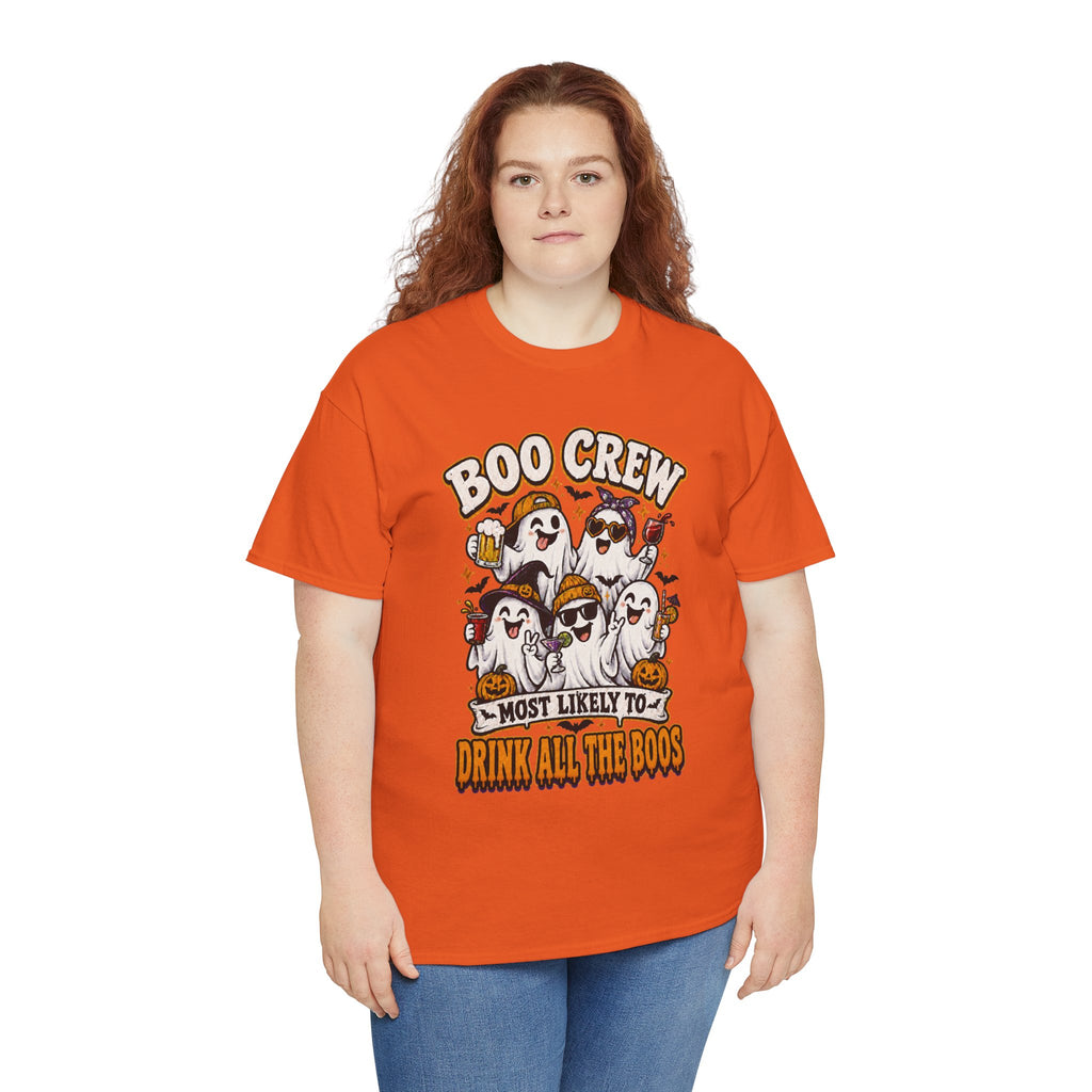 Boo Crew Halloween Tee — “Most Likely To Drink All The Boos” Ghost Party Shirt