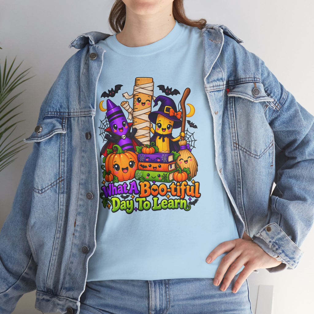 Halloween Teacher Tee — "What A Boo-tiful Day To Learn" Kids' Classroom Shirt