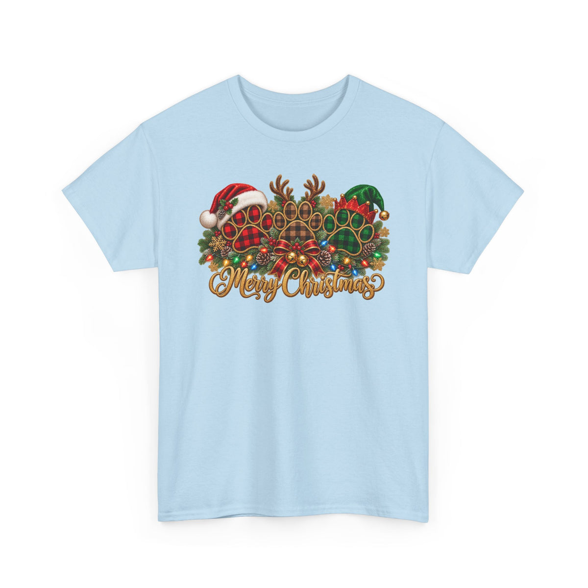 Merry Christmas Paw Prints Holiday Graphic Tee