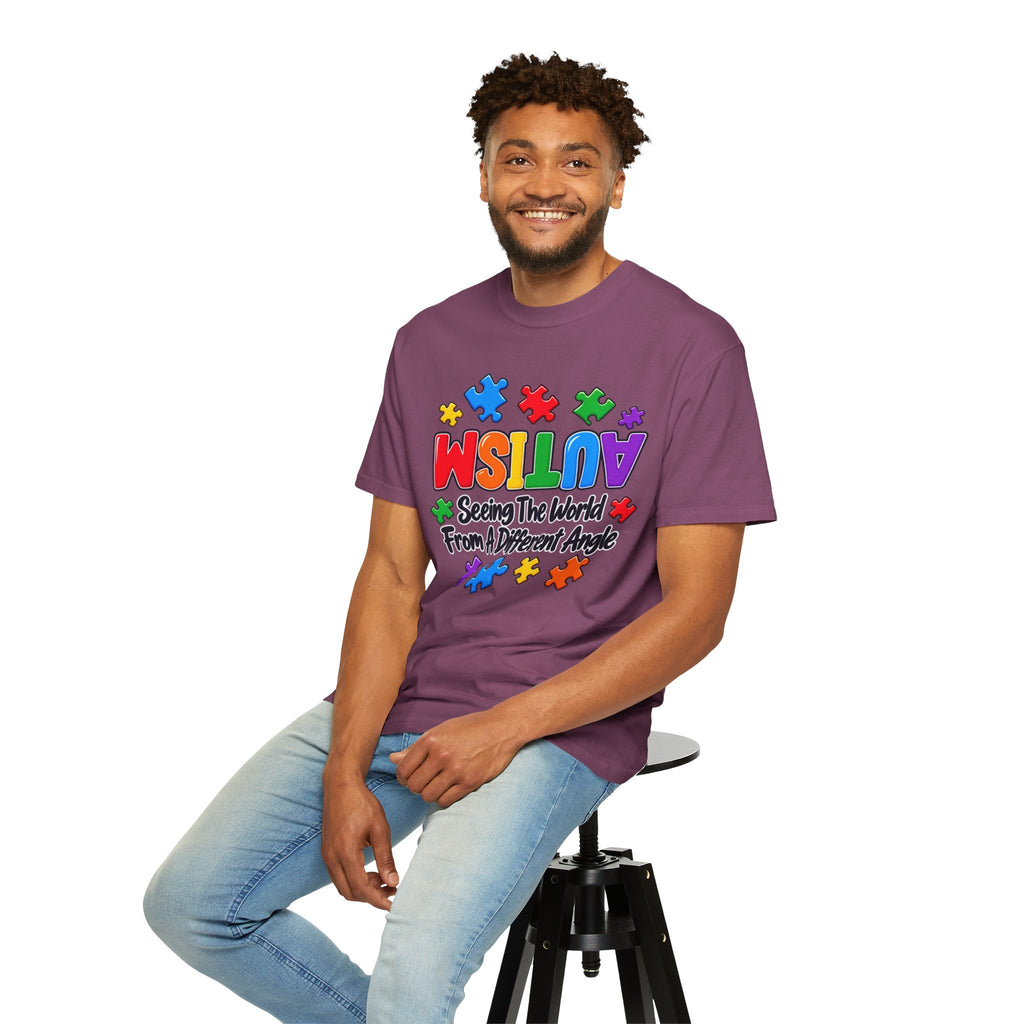 Autism Awareness T-Shirt — "Seeing the World From a Different Angle" Puzzle Design