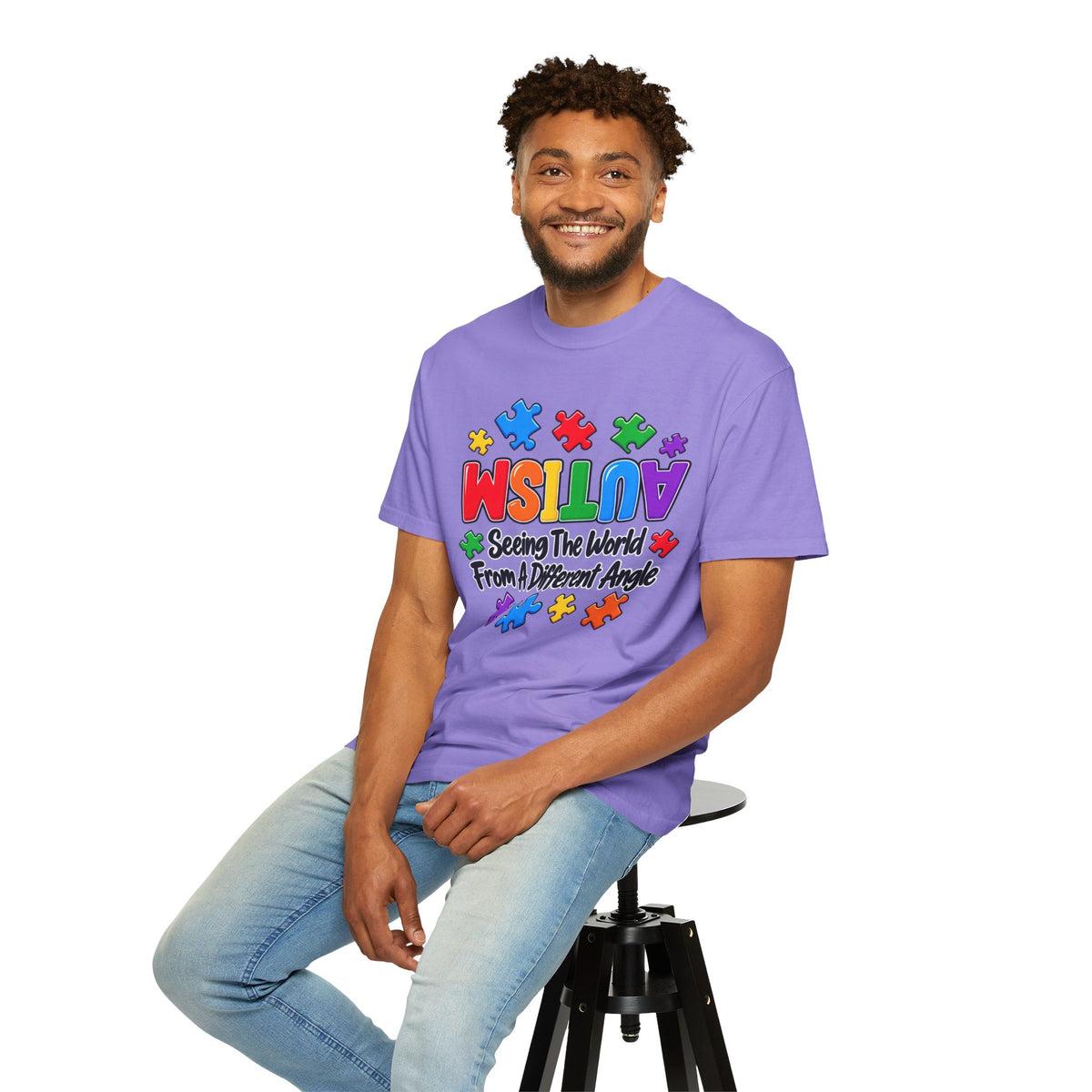 Autism Awareness T-Shirt — "Seeing the World From a Different Angle" Puzzle Design