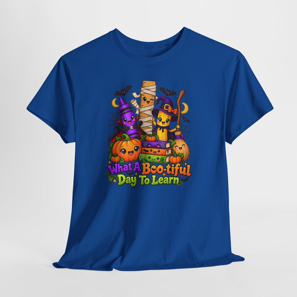 Halloween Teacher Tee — "What A Boo-tiful Day To Learn" Kids' Classroom Shirt
