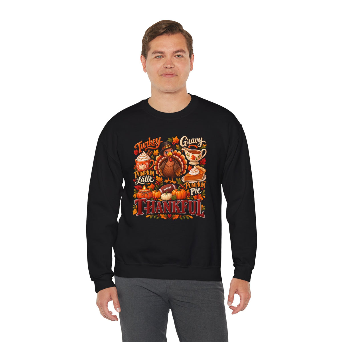 Thankful Thanksgiving Sweatshirt — Cute Turkey & Fall Harvest Crewneck