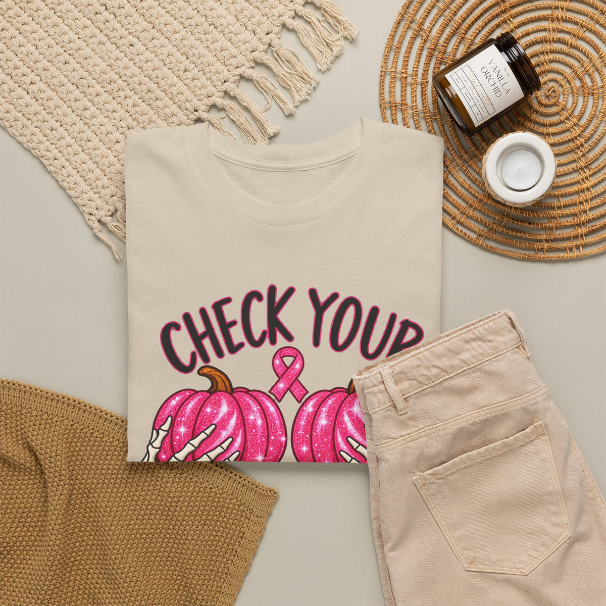 Breast Cancer Awareness T-Shirt — "Check Your Pumpkins for Lumps" Pink Ribbon Tee