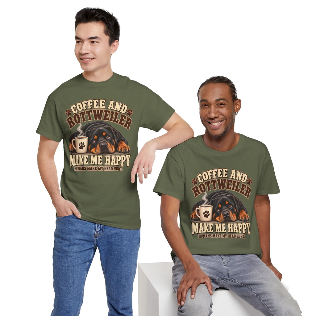Coffee and Rottweiler Tee — "Coffee and Rottweiler Make Me Happy" Dog Lover Shirt