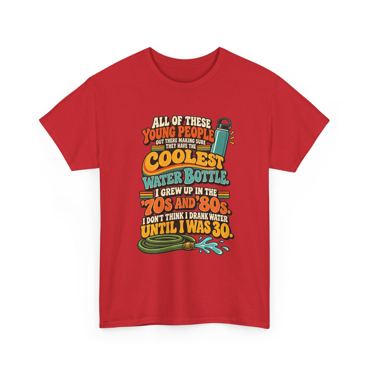 Retro 70s-80s Funny Water Bottle Tee — "Coolest Water Bottle" Graphic T-Shirt