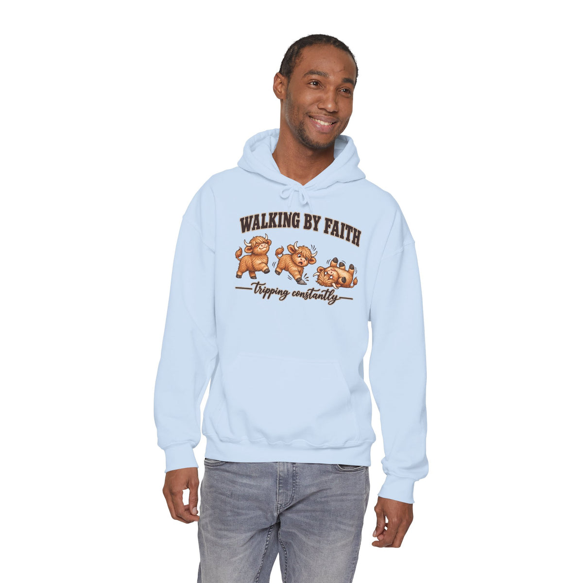 Walking by Faith Christian Highland Cow Hoodie