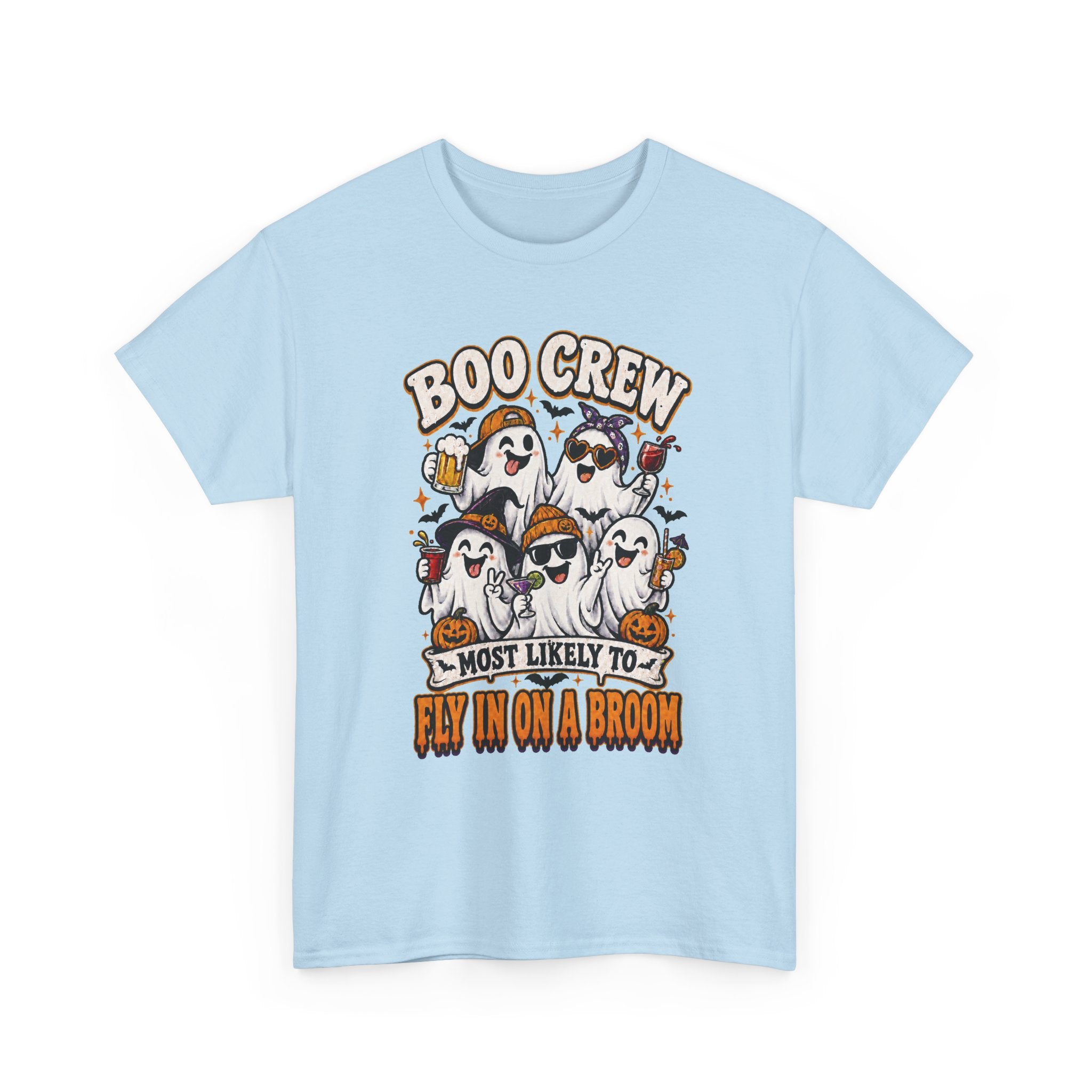 Boo Crew T-Shirt — “Most Likely to Fly on a Broom” Halloween Ghost Tee