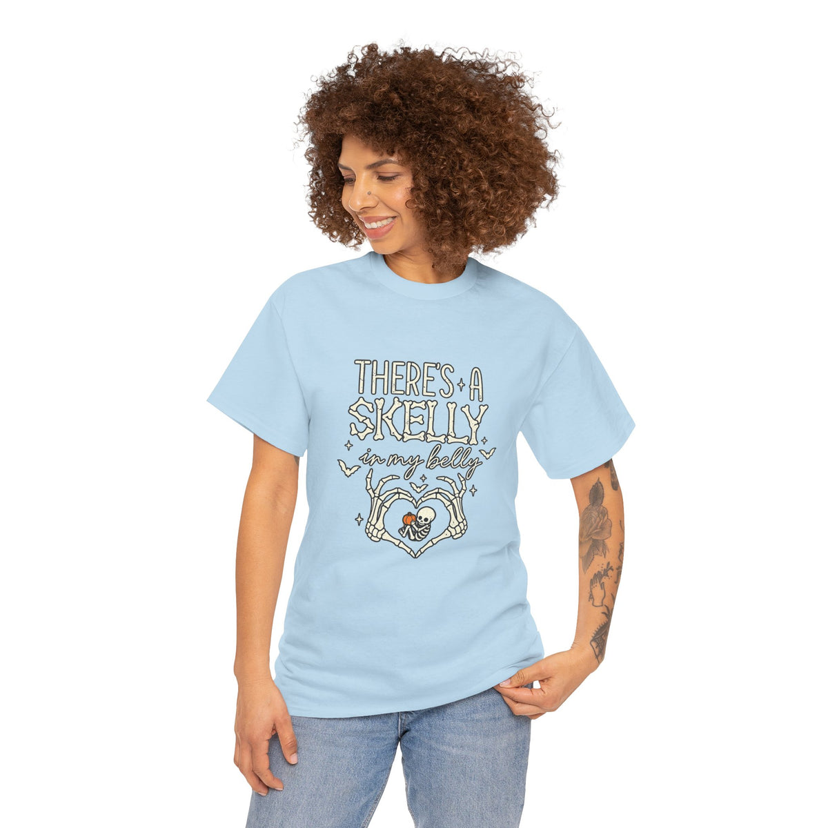 Skeleton Heart T‑Shirt — "There's a Skelly in My Belly" Cute Halloween Tee