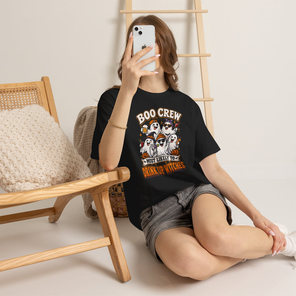 Boo Crew Halloween Tee — "Most Likely to Drink Up Witches" Ghost Party Shirt
