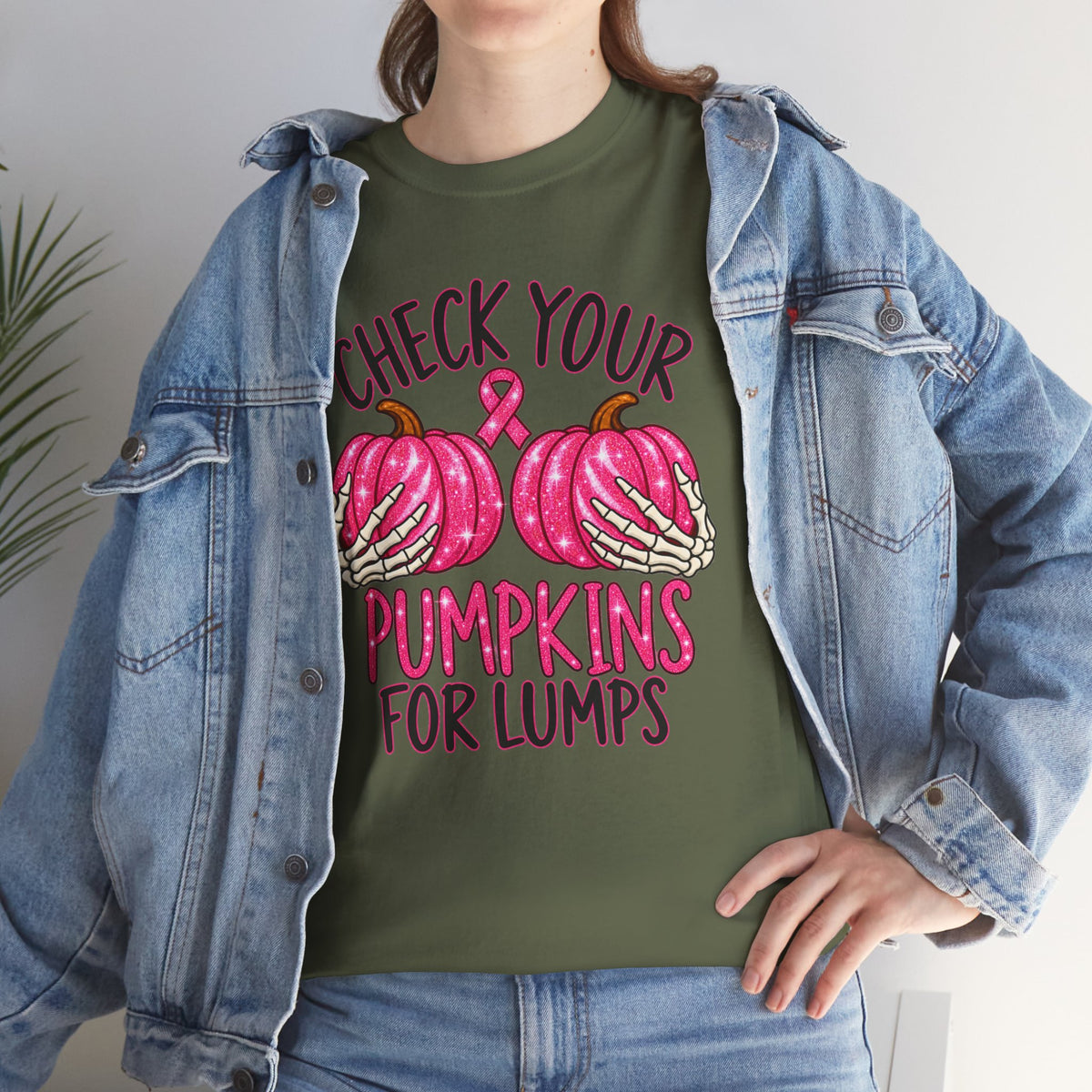 Breast Cancer Awareness T-Shirt — "Check Your Pumpkins for Lumps" Pink Ribbon Tee