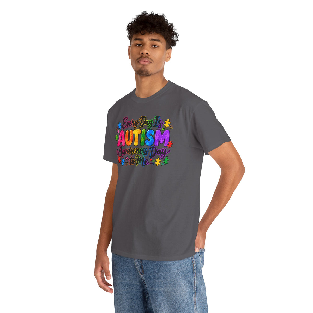 Autism Awareness T-Shirt — "Every Day Is Autism Awareness Day to Me" Colorful Puzzle Tee