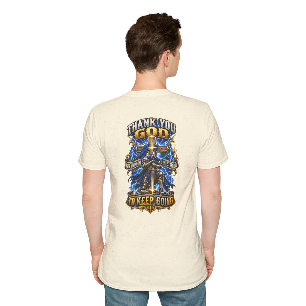 T-Shirt — "Thank You God I Keep Going" Faith Graphic Pocket Tee