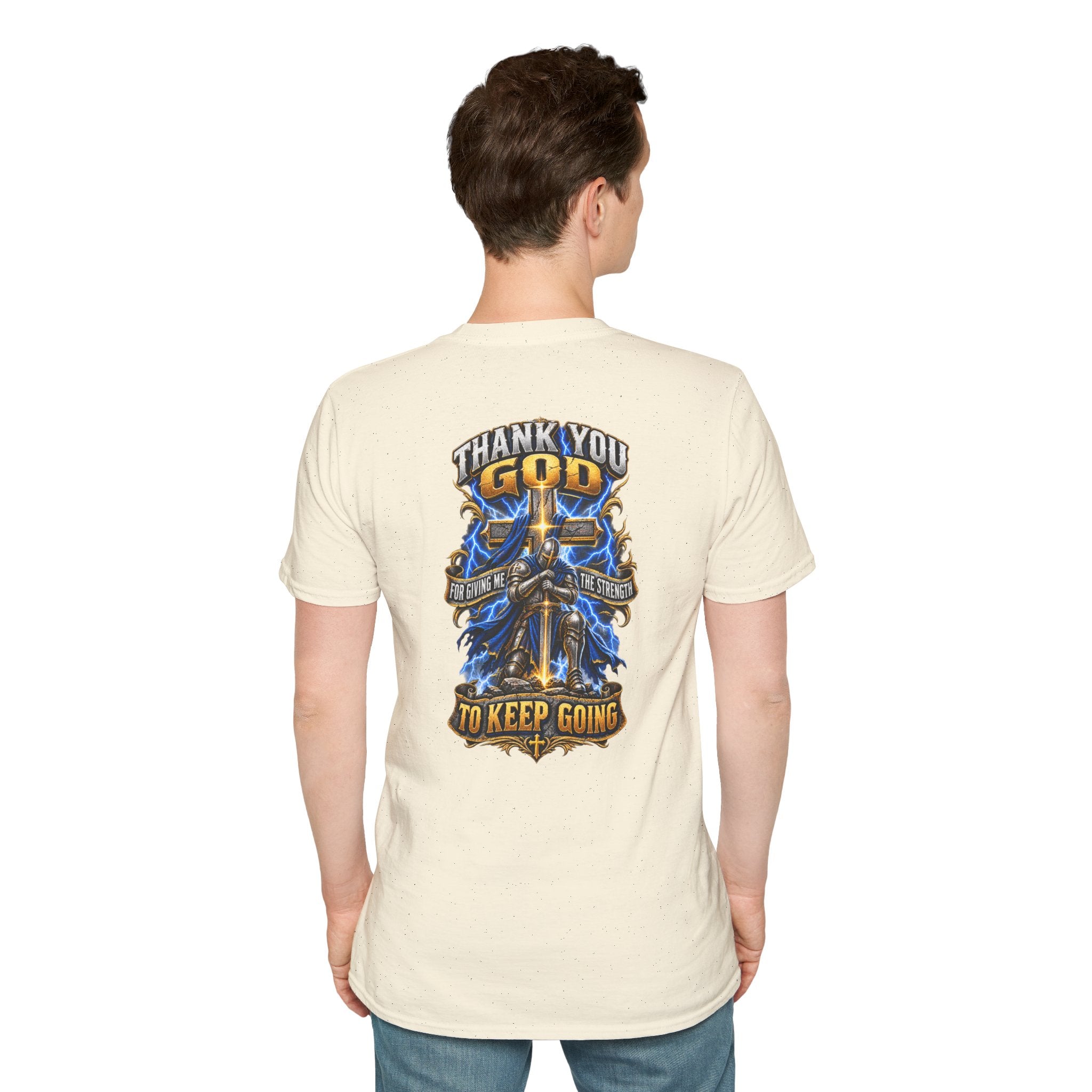 T-Shirt — "Thank You God I Keep Going" Faith Graphic Pocket Tee