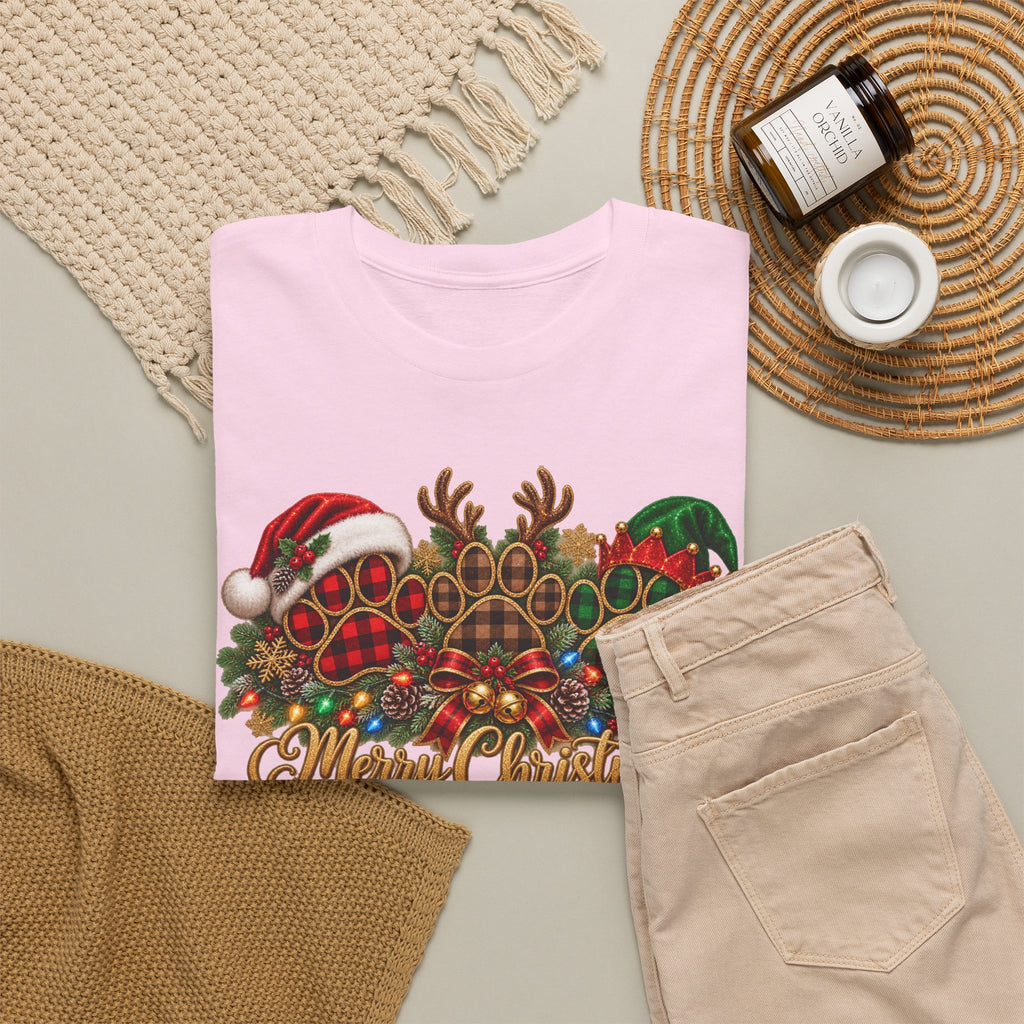 Merry Christmas Paw Prints Holiday Graphic Tee